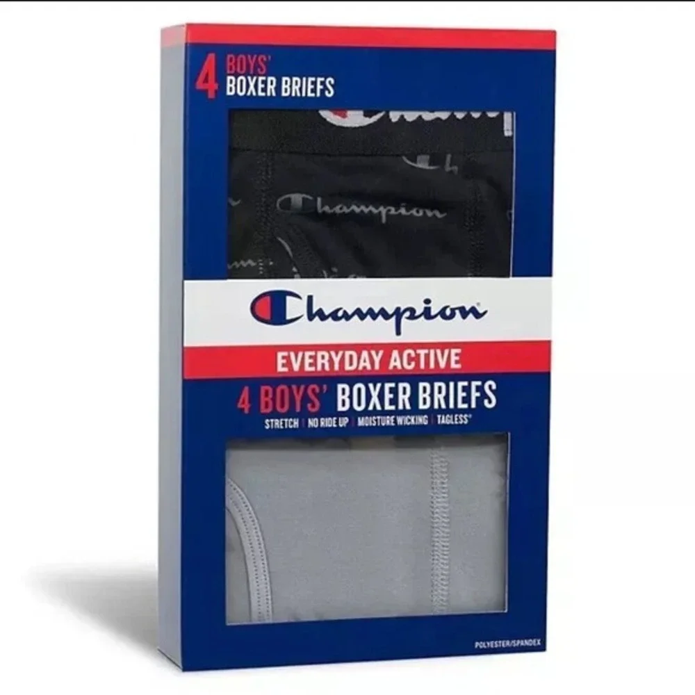 Champion Boys S 4-Pack Performance‎ Boxer Brief Size Small Gray/Black - New